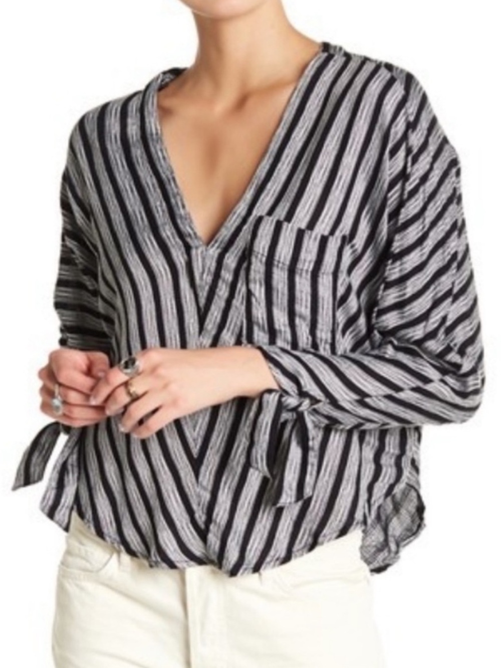 Free People Black Striped Top